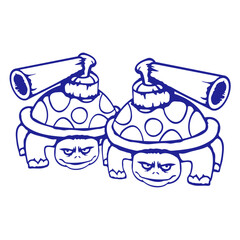 2 turtles shell gun shooting war attack tank team