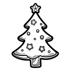 Gingerbread cookie shaped like Christmas tree, black and white coloring book
