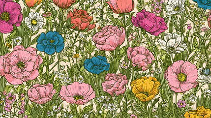 Fototapeta premium Whimsical Whispers of Nature: A Playful Pastel Floral Daydream