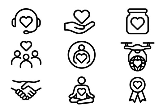 Minimalist heart icon set for wellness and support