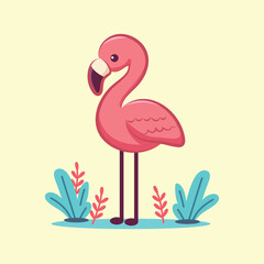 cute character flamingo pink bird vector character for elements, sticker and clipart