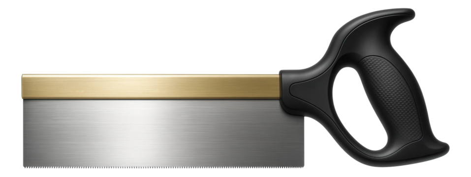 Back saw with a brass back and fine teeth for making dovetail joints in cabinetry.