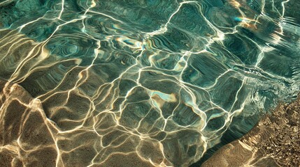 Intricate reflections of light dance on the surface of clear turquoise water, creating a mesmerizing display.