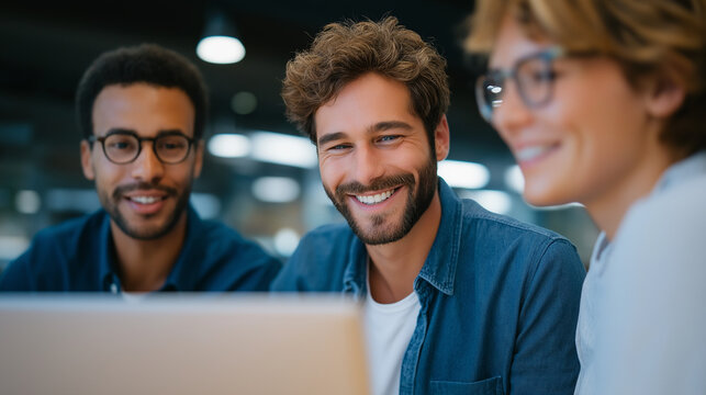 Young coworkers collaborating in a modern coworking space