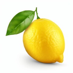 lemon fruit with leaf isolated on white background Clipping Path 