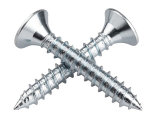 Two Shiny Silver Phillips Head Screws Crossed Over Each Other, Isolated on White