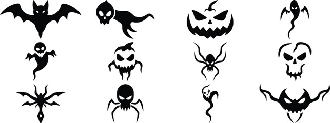 Halloween Tattoo Flash Set – Spooky Vector Designs with Skulls, Pumpkins, and Ghosts