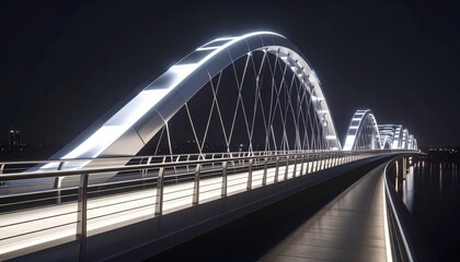 Obraz premium Modern Illuminated Arch Bridge at Night