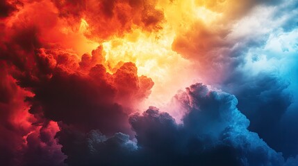 Dramatic cloudscape of fiery reds and vibrant blues