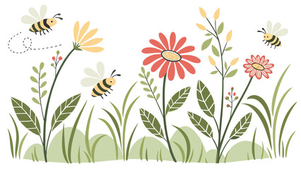 Bees and Daisies - Charming Garden Vector Design.