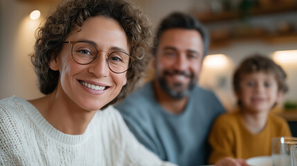 Obraz premium Family bonding during breakfast meal preparation in cozy home