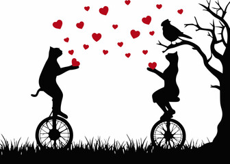 Fototapeta premium Romantic couple silhouette design with whimsical elements - great for wedding stickers, love story art, anniversary SVG crafts, or heartfelt handmade gifts and décor