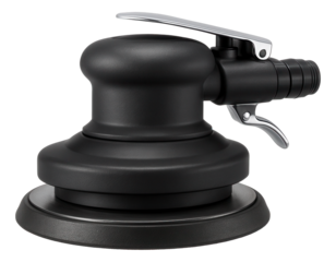 Pneumatic sander with a dual-action pad for surface finishing in woodworking.