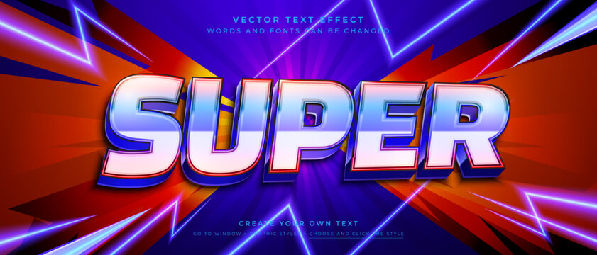 Glowing 3D super text with neon lines and dynamic background