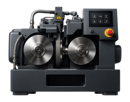 Centerless grinding machine with a dual-wheel setup for precision cylindrical grinding in a bearing manufacturing plant