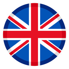 Flat vector badge of the UK flag in circular layout, perfect for travel, education, and patriotic British sticker themes