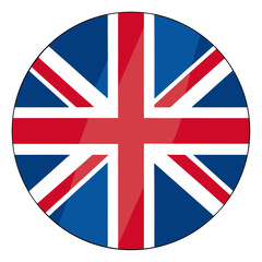 Circular vector design of the United Kingdom flag in flat style, ideal for British pride, international visuals, and travel-themed sticker collections