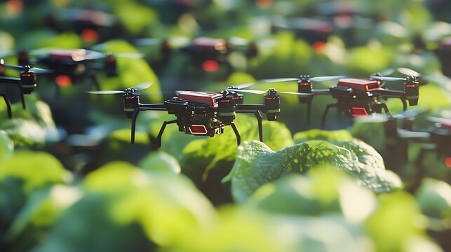 Swarm of micro drones analyzing plant growth patterns from above 