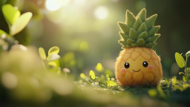 3d illustration of an adorable pineapple character basking in sunlight