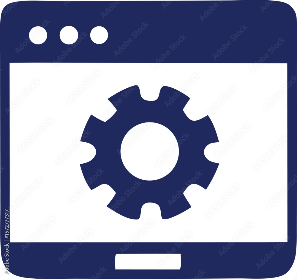 Poster digital interface with a central gear icon symbolizing settings or configuration within a browser wi