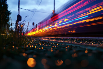 AI Image. Busy Light Trails of electric train