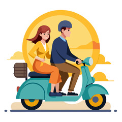Retro Scooter Ride – Young Couple Enjoying Vintage Style Transportation