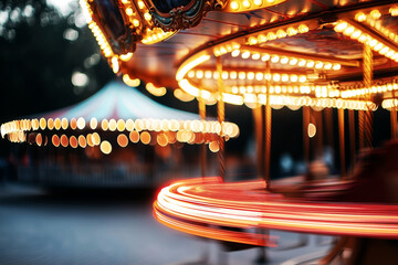AI Image. Motion blur of the Carousel at night