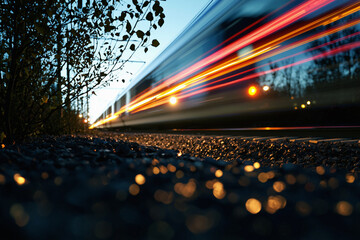AI Image. Busy Light Trails of electric train