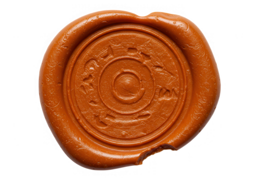 A vintage brown wax seal with an intricate design, used to authenticate letters and documents of the past isolated on transparent background