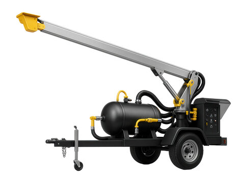 Heavy-duty sandblasting trailer with an extended reach boom and hydraulic lift for cleaning high structures in a power plant
