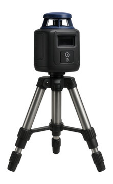 Rotary laser level with a 360-degree rotating head and adjustable tripod for large-scale construction sites.