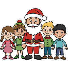 Fototapeta premium santa claus and little girl and boy vector children kids vibrant