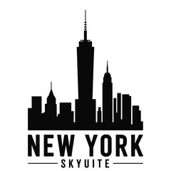 Fototapeta premium Black and white silhouette vector of New York City skyline with iconic buildings on isolated urban background