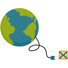 Earth Hour Illustration. Save the planet concept for Earth Hour and World Earth Day. Vector illustration of a clock on planet Earth at night with green light bulb and plant. Environmental conservation