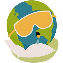 Earth Hour Illustration. Save the planet concept for Earth Hour and World Earth Day. Vector illustration of a clock on planet Earth at night with green light bulb and plant. Environmental conservation