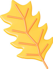 3D fall orange leaf icon shape, creative autumn graphic nature floral form isolated clipart. Render of simple cute modern illustration
