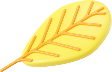 3D fall yellow leaf icon shape, creative autumn graphic nature floral form isolated clipart. Render of simple cute modern illustration