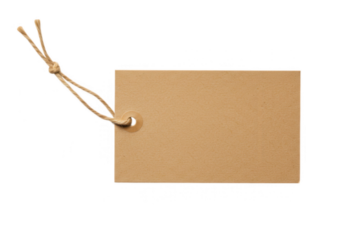 A blank cardboard tag with a tied string, perfect for labeling gifts or products isolated on transparent background