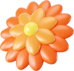 3D fall orange and yellow flower shape, creative autumn graphic nature floral form isolated clipart. Render of simple cute modern illustration