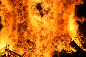 Logs burning up on a bonfire