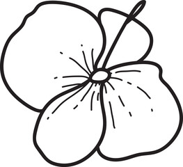 Cherry Flower Outline Illustration, Line Art Pansy Blossom, Simple Floral Illustration