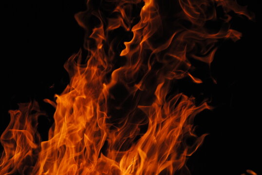 Orange fire flames in the night