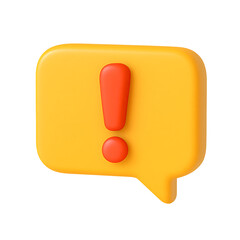 Exclamation mark in yellow chat bubble isolated on white background