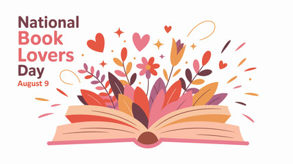 National book lovers day celebration illustration with open book and floral decorations art