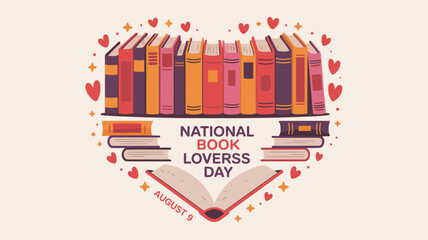 Celebrate national book lovers day with a heart shaped book stack and reading promotion design