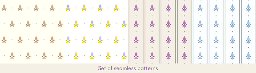 Set of seamless patterns in different colors. Vector illustration. For fabric, wallpaper, packaging, background