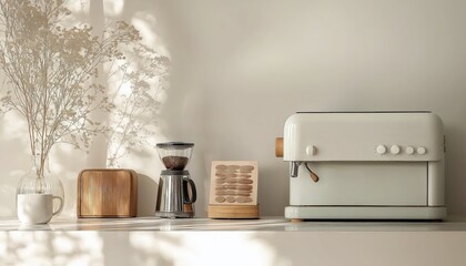 Minimalist Coffee Station with Espresso Machine and Grinder