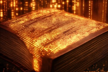 Digital Knowledge Book Glowing with Code Data - Futuristic Technology Concept