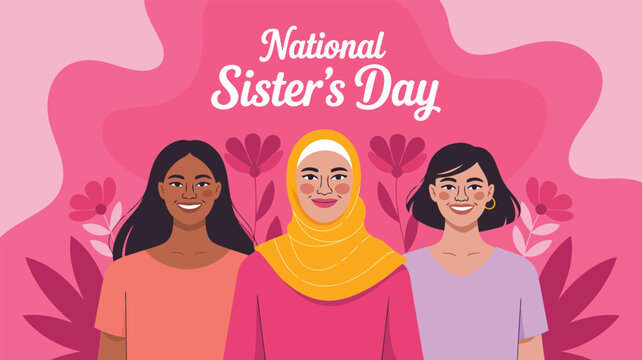 National sister's day celebration illustration with diverse women and floral background design