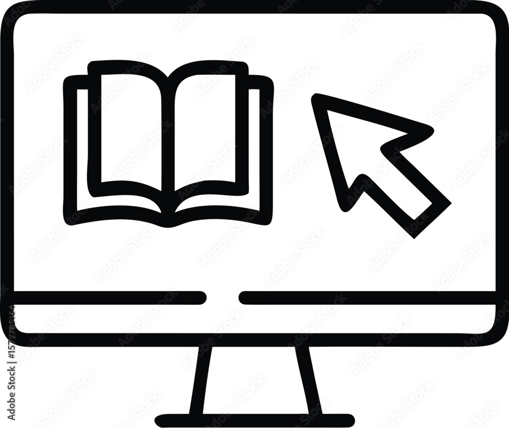 Fototapete Computer monitor with open book and cursor icon screen